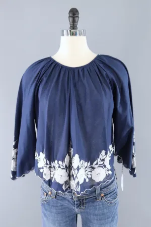 Vintage Cropped Embroidered Blouse