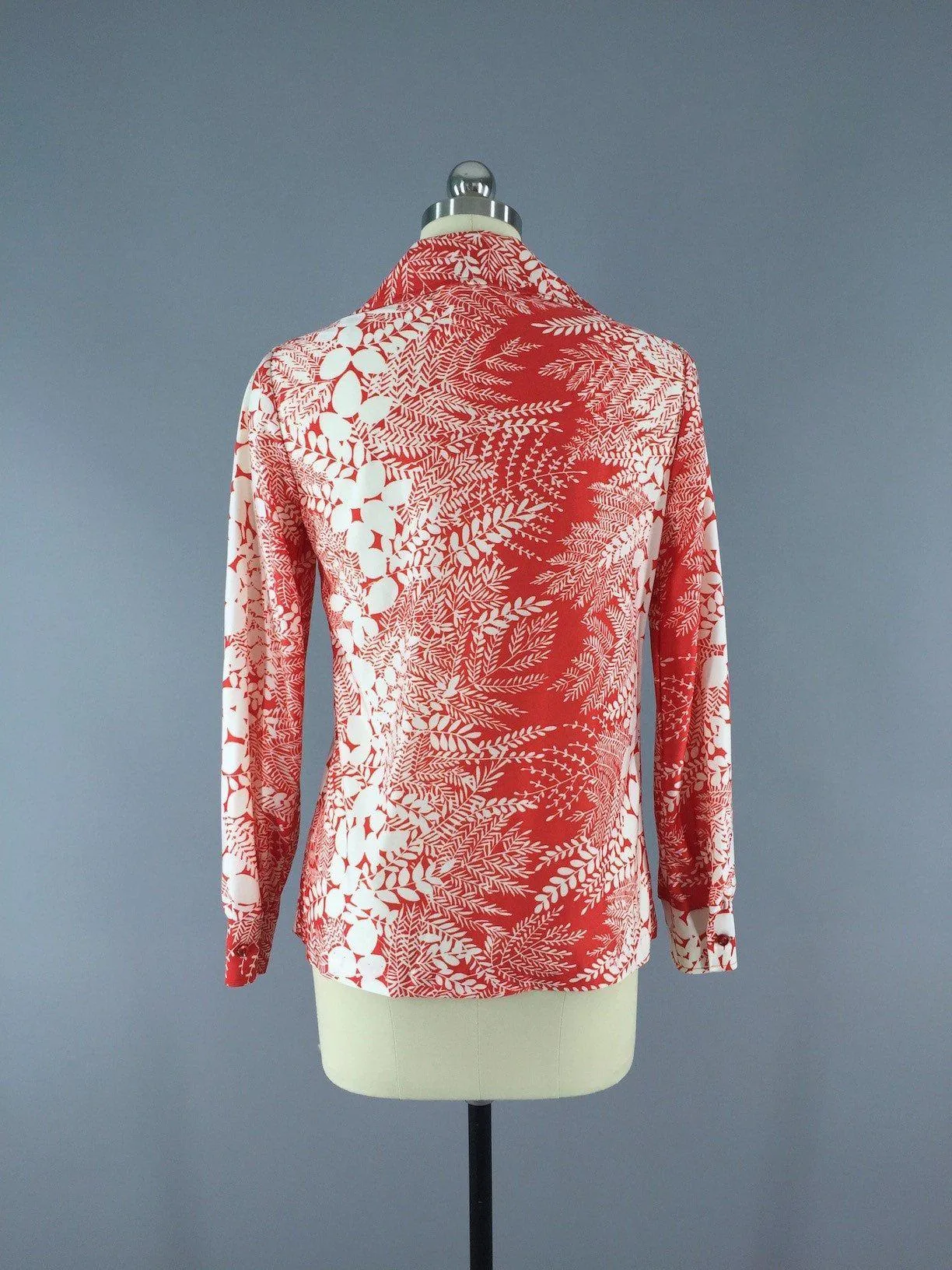 Vintage Red and White Floral Print Blouse