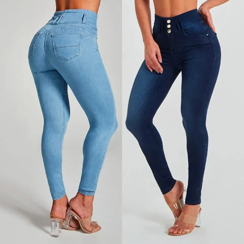Womens Casual Skinny Jeans High Waisted Button Fly Pencil Pants Butt Liftting Ankle Length Denim Trousers with Pockets S4622795