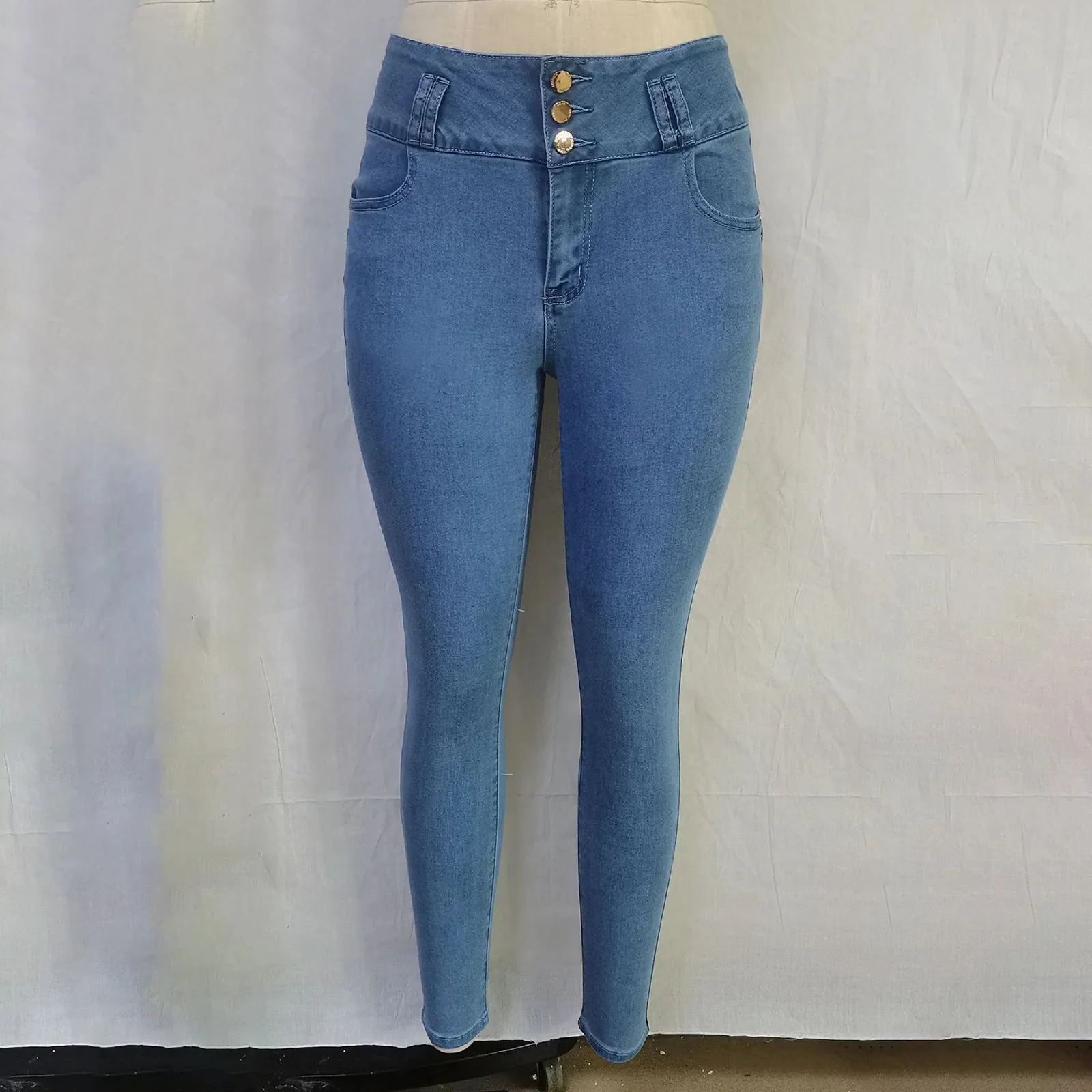 Womens Casual Skinny Jeans High Waisted Button Fly Pencil Pants Butt Liftting Ankle Length Denim Trousers with Pockets S4622795