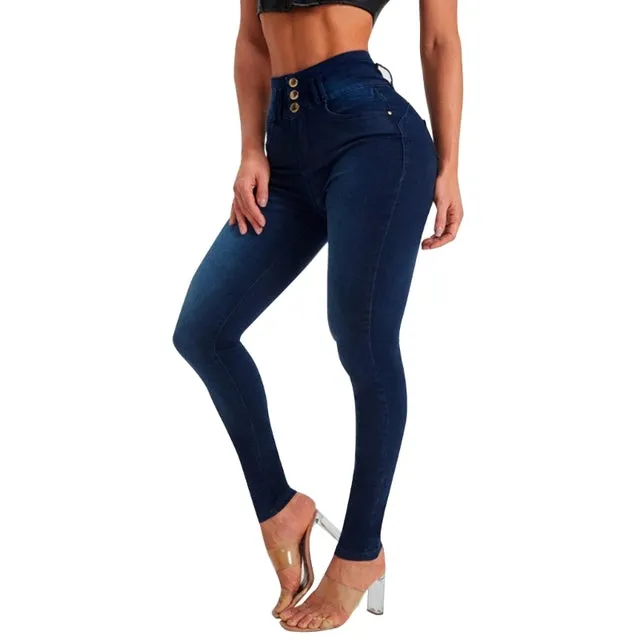 Womens Casual Skinny Jeans High Waisted Button Fly Pencil Pants Butt Liftting Ankle Length Denim Trousers with Pockets S4622795