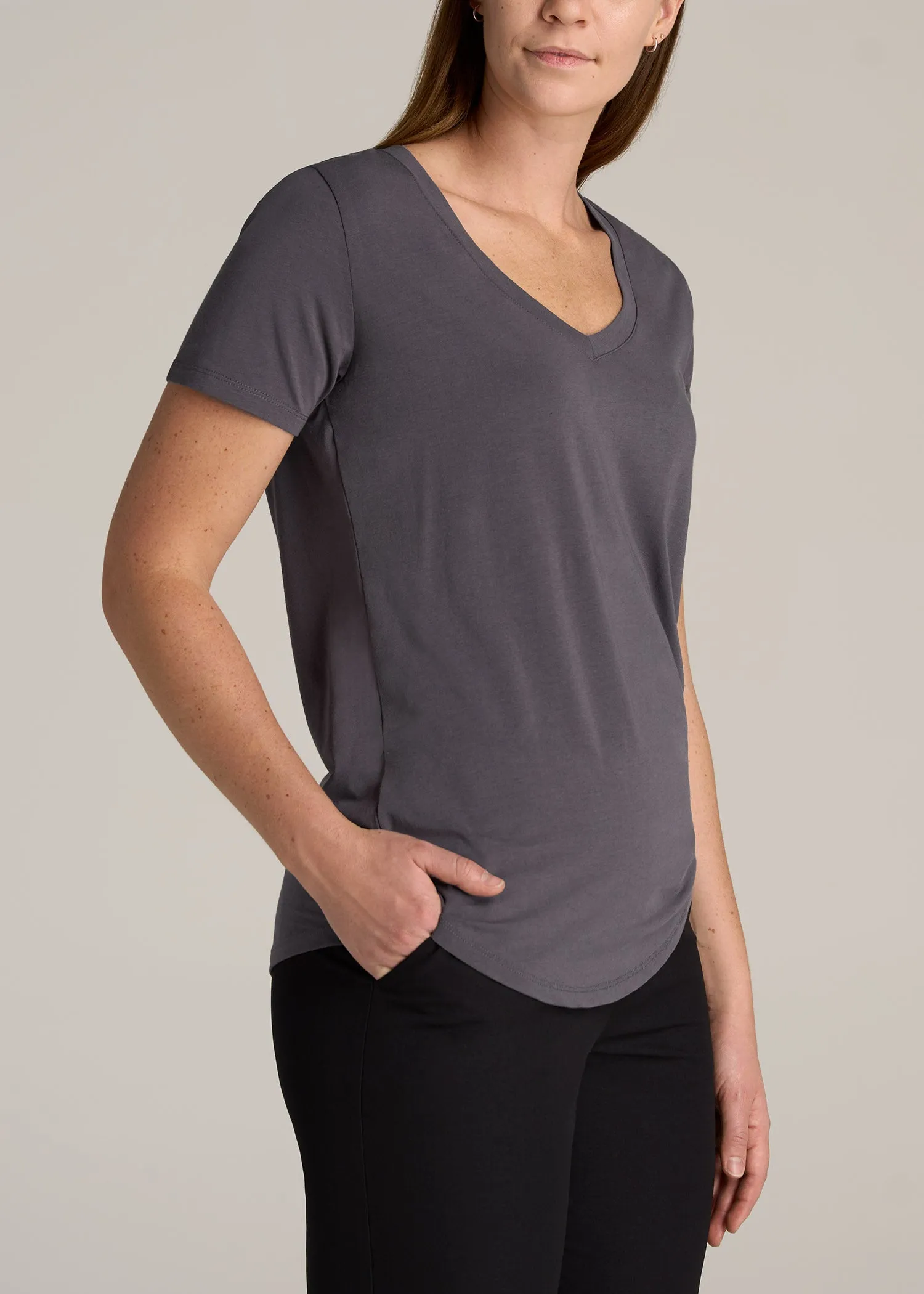 Women's Tall Scoop V-Neck Tee in Charcoal